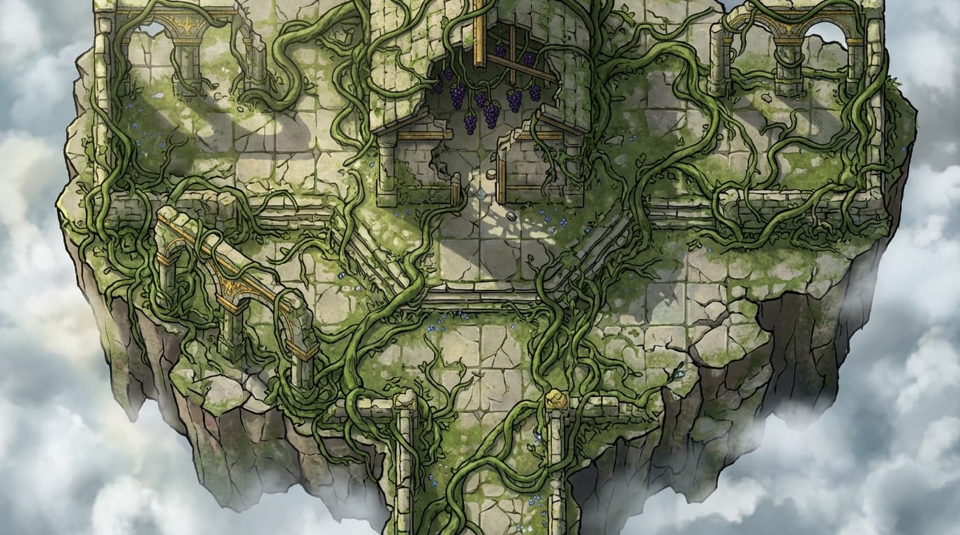 藤蔓盘踞的空中浮岛遗迹