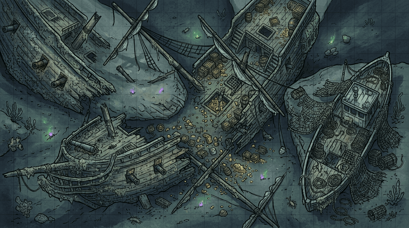 Underwater ship graveyard