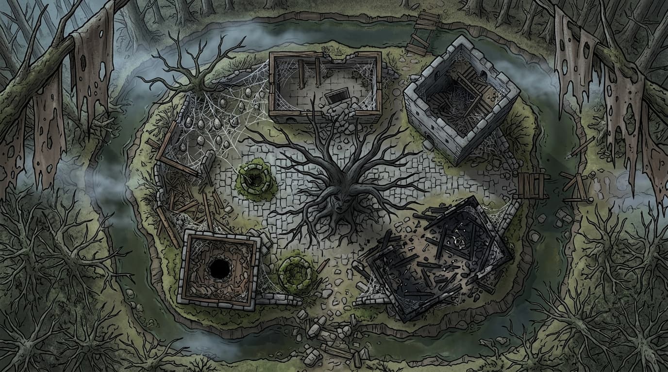 Ruins with Dark Tree
